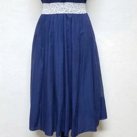Rare Vintage 40s Glass Original Blue Ruffle Cotton Voile Tie-Waist A-line Dress - Picture 7 of 11